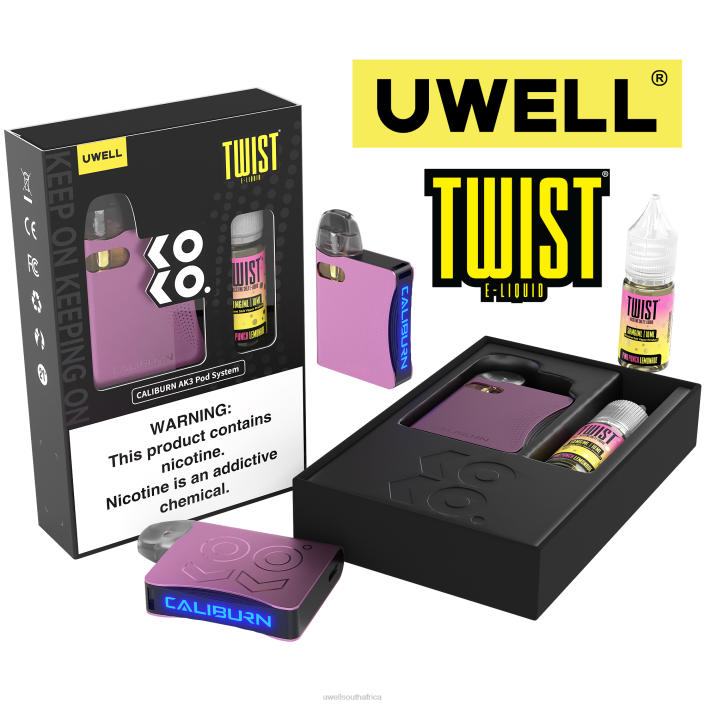 UWELL Pretoria - UWELL CALIBURN AK3 KIT + A3S 0.8OHM PODS (X2) + DADDY'S VAPOR 10ML SALTS 50MG CRL: Pink/FLV: Pink Punch Lemonade 50mg X842T241