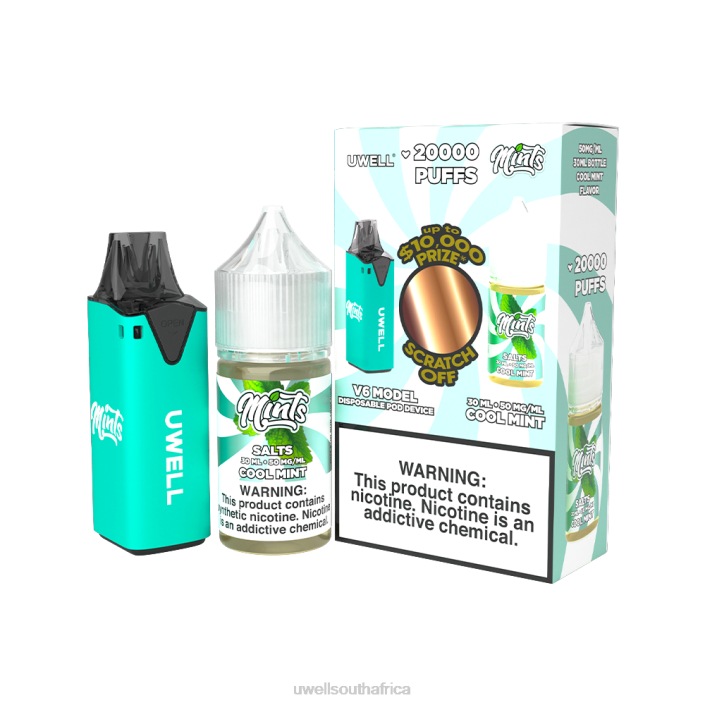 UWELL Cape Town - UWELL V6 DISPOSABLE DEVICE + DADDY'S VAPOR 30ML JUICE - COLLAB BUNDLE CLR: Cyan/FLV: Cool Mint 50mg X842T210