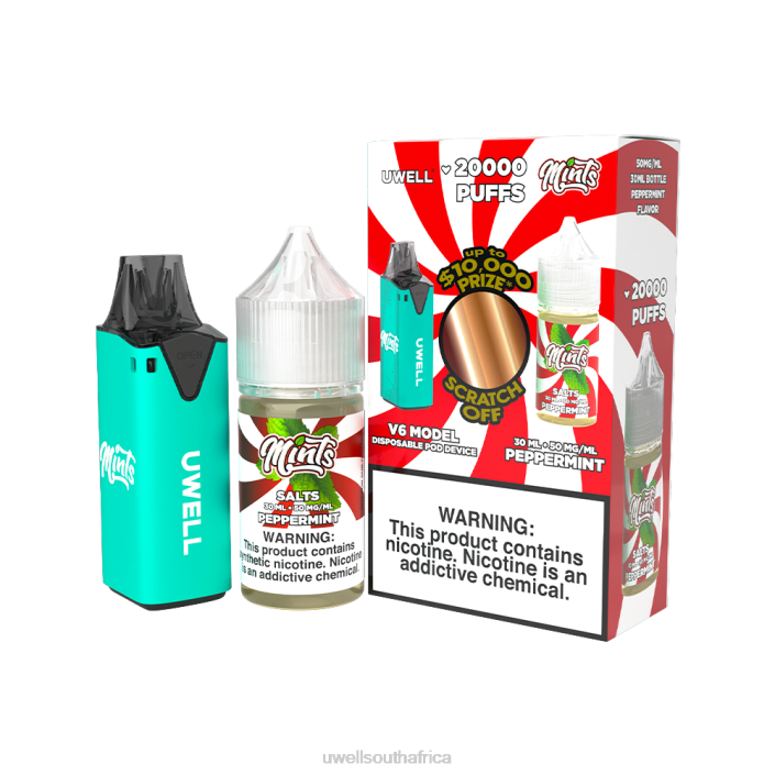 UWELL Pretoria - UWELL V6 DISPOSABLE DEVICE + DADDY'S VAPOR 30ML JUICE - COLLAB BUNDLE CLR: Cyan/FLV: Peppermint 50mg X842T211